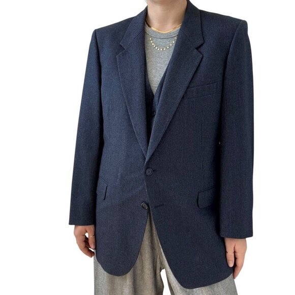 Vintage 1970s Yves Saint Laurent YSL Navy Blue Wool 3 Piece Blazer Suit Set 40R - Picture 5 of 13